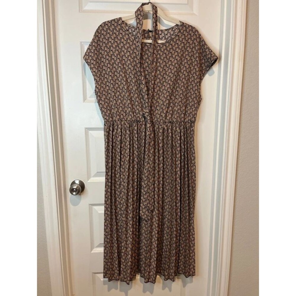 shein curve 1XL dress midi geometric brown black modest career belt
